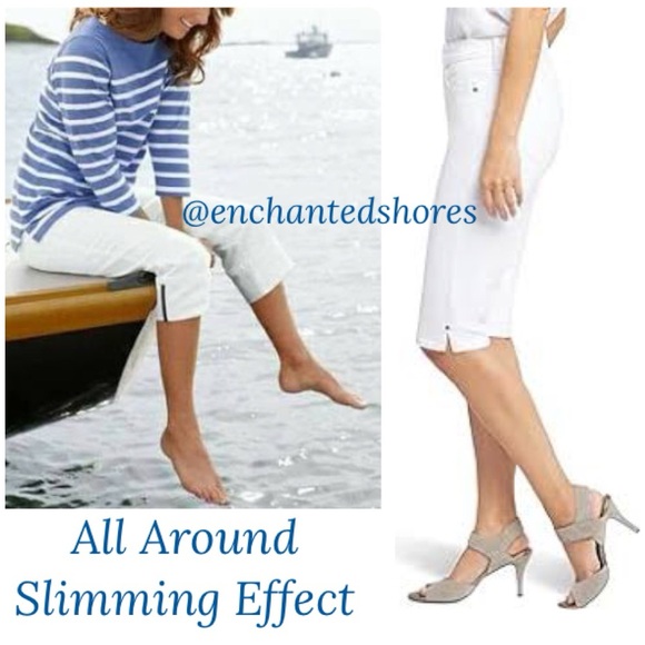 White Denim Capri Pants All Around Slimming Tummy Control Gloria Vanderbilt Sz 8 - Picture 1 of 16